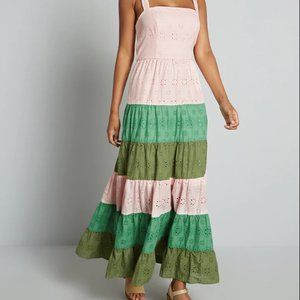Hutch Shallene eyelet pink and green maxi dress